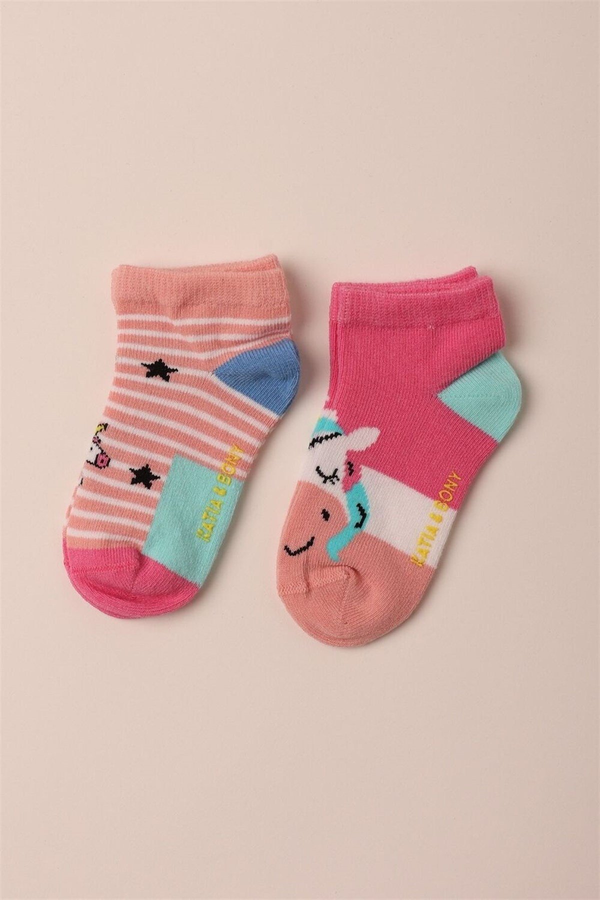 2 li Paket Unicorn Bebek Patik Çorap Pembe