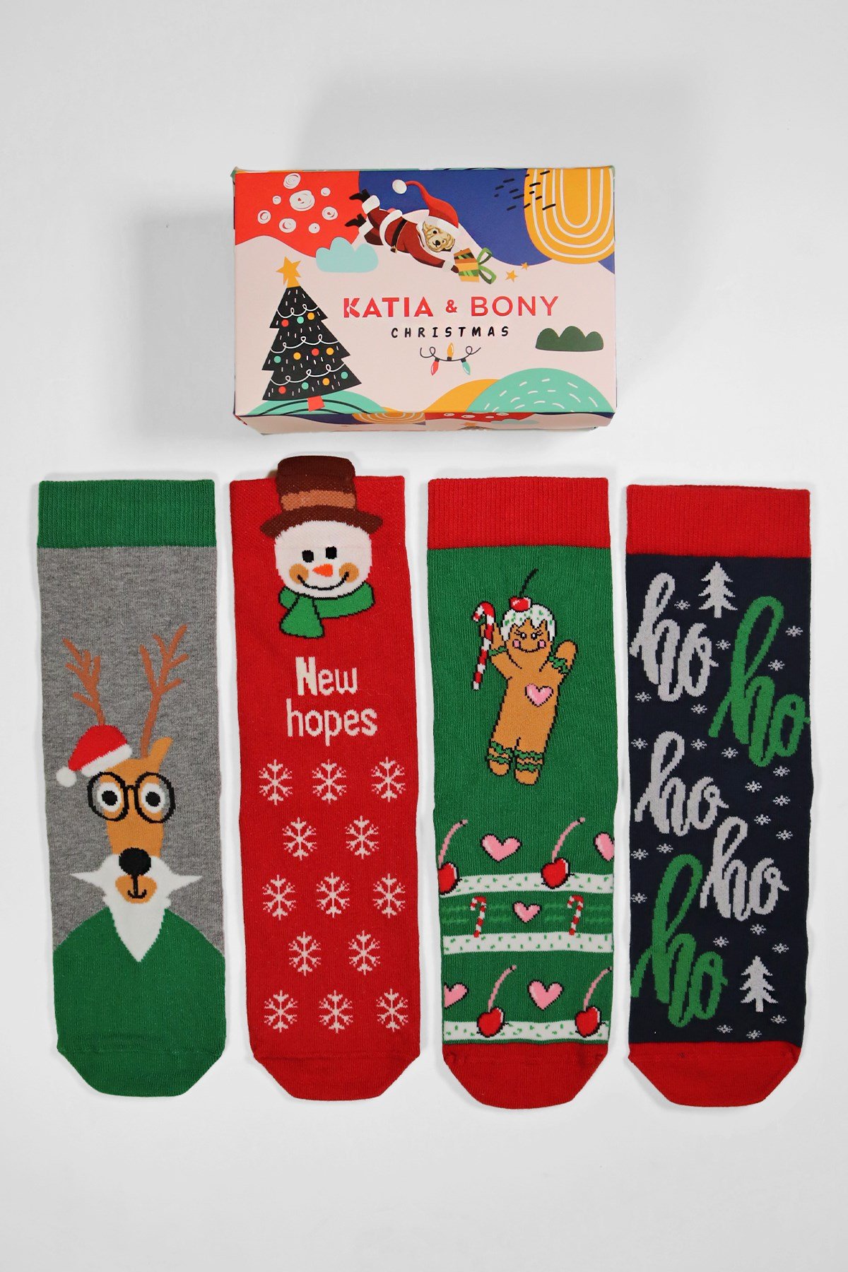 4 lü Paket Christmas Box Art Unisex Soket Çorap Desenli
