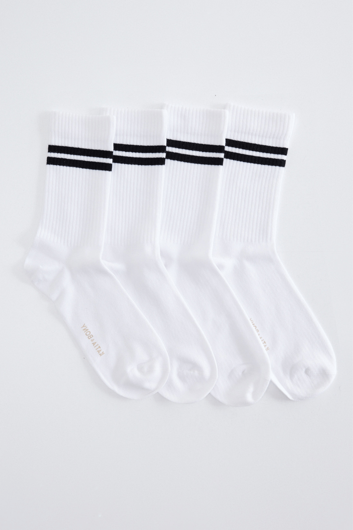 4'lü Paket Şeritli Unısex Soket Çorap Beyaz