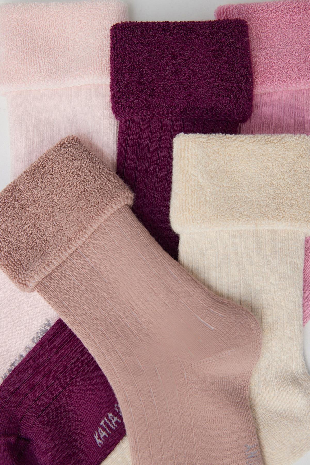 5 li Paket Çocuk Kalın Havlu Soket Çorap Pink Mix
