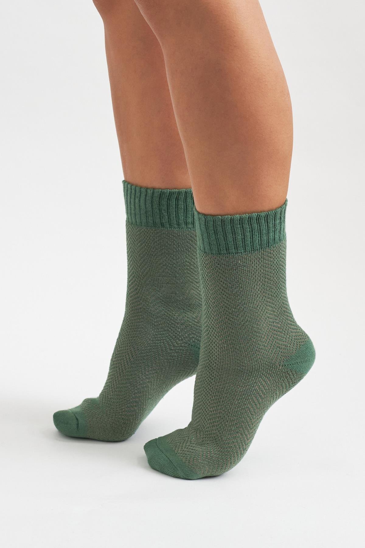 Çizgi Desenli Kalın Kışlık Erkek Soket Çorap GREY/Yeşil