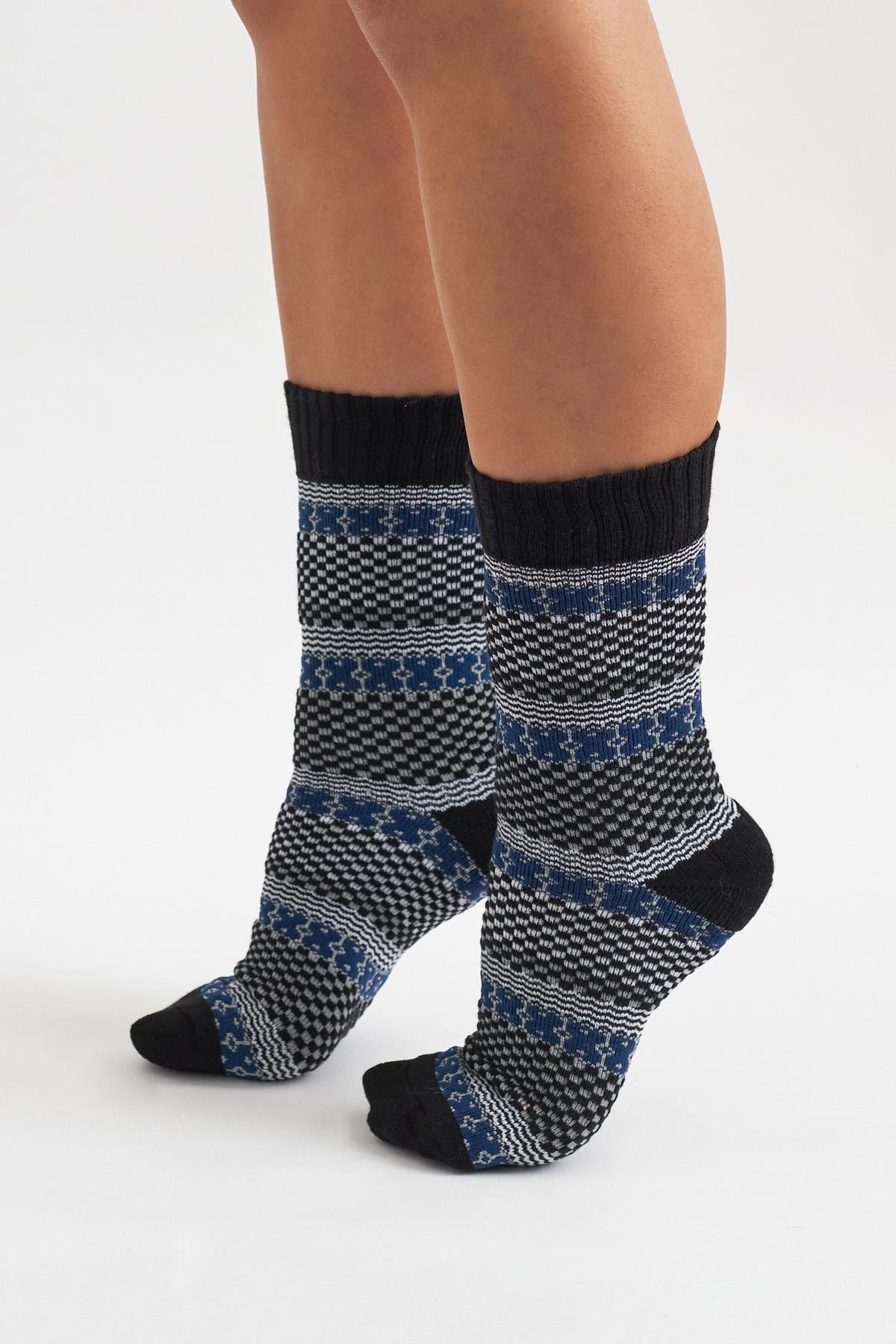 Desenli Erkek Soket Çorap Lacivert