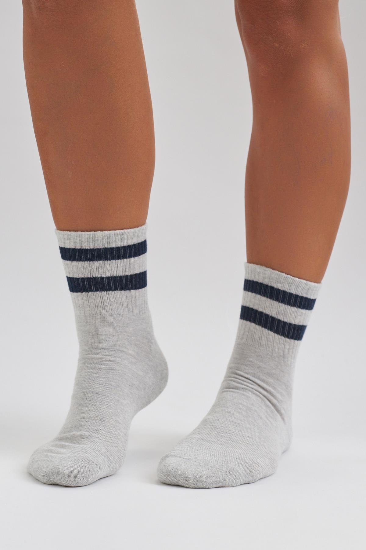 Havlu Taban Çizgili Kısa Konç Erkek Soket Çorap Gri / Siyah
