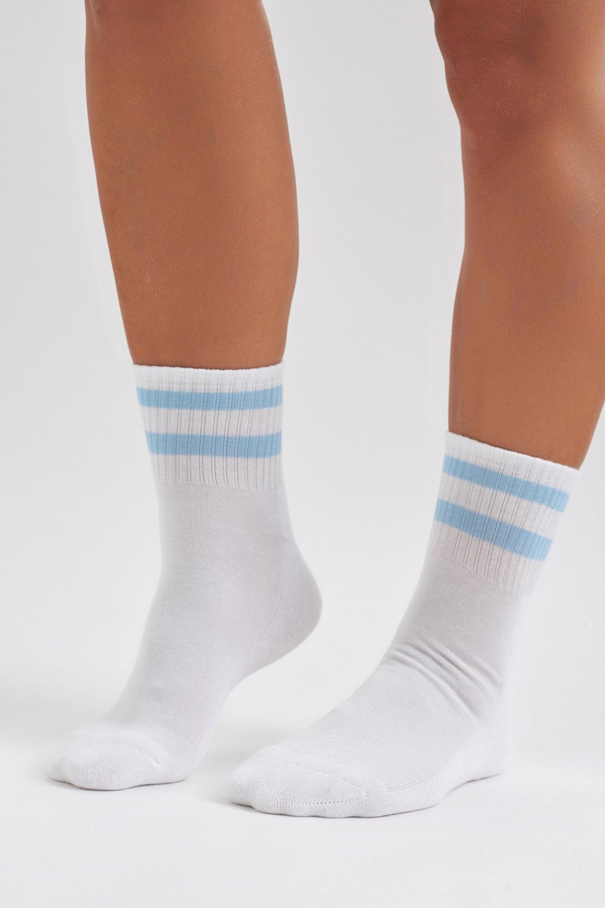 Havlu Taban Çizgili Kısa Konç Erkek Soket Çorap Beyaz MAVİ