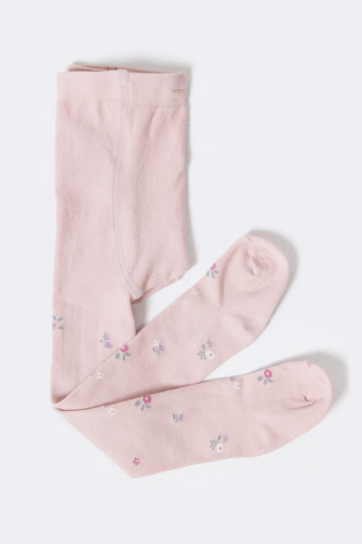 Pamuklu Çiçek Desenli Bebek Külotlu Çorap Pembe