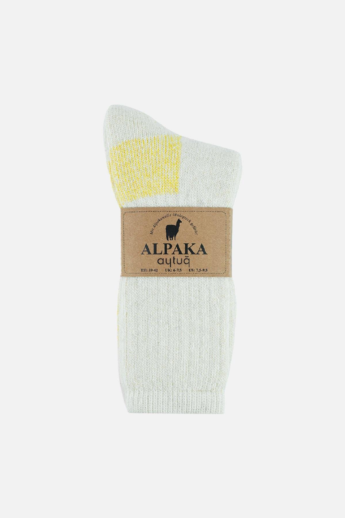 Aytuğ Unisex Alpaka Yünü Havlu Kışlık Ekru/Sarı Soket Çorap