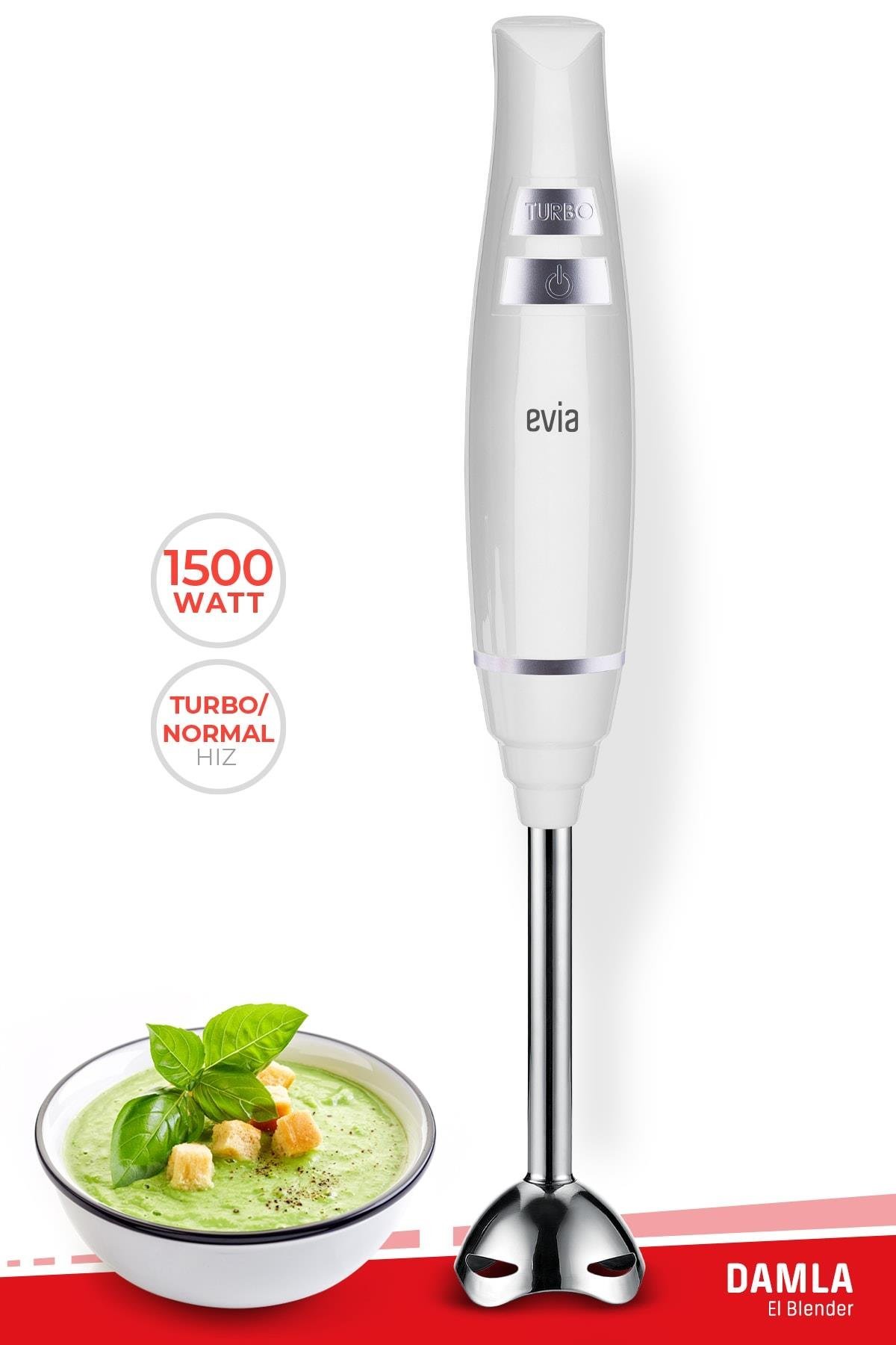 Evia Damla Beyaz 1500 Watt El Blenderı