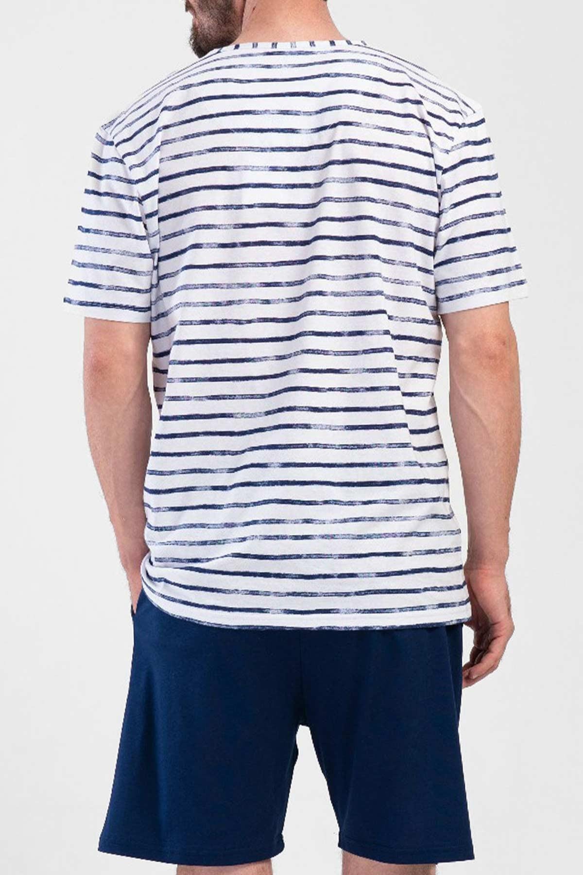 Mısırlı Erkek Pamuklu İndigo Kısa Kol Şort Pijama Takımı