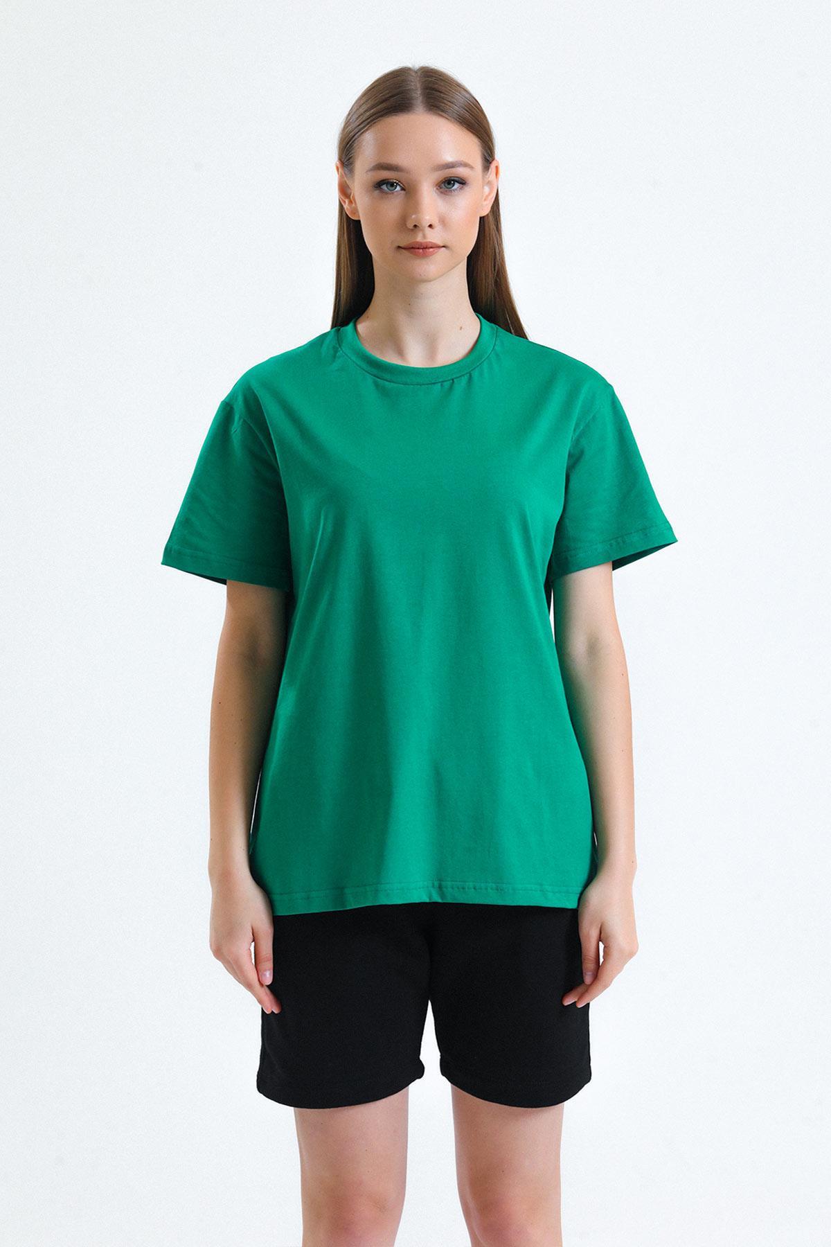 Mısırlı Kadın Pamuklu Bisiklet Yaka Yeşil Regular Fit Tişört   M KTSHIRT RF Y