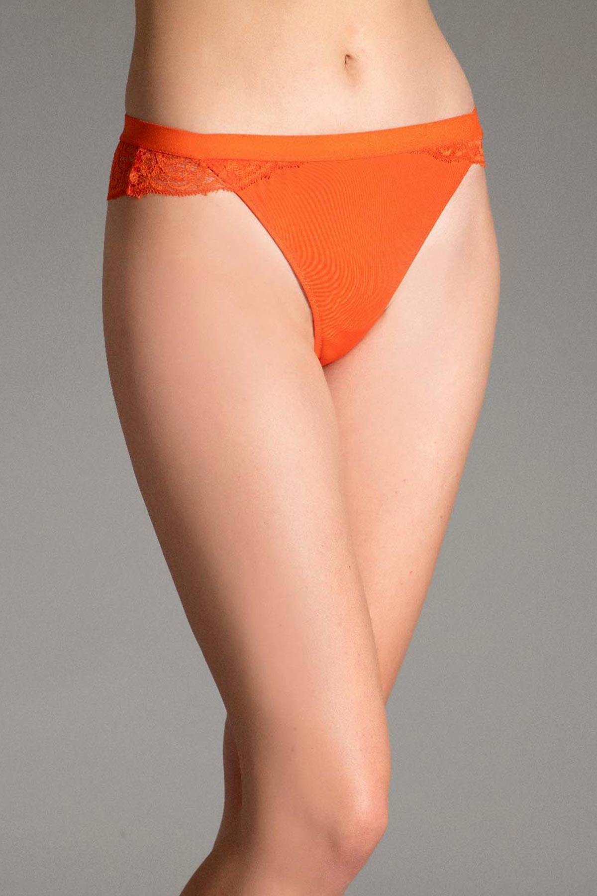 Mısırlı New Panty Likralı Dantelli Oranj String Külot