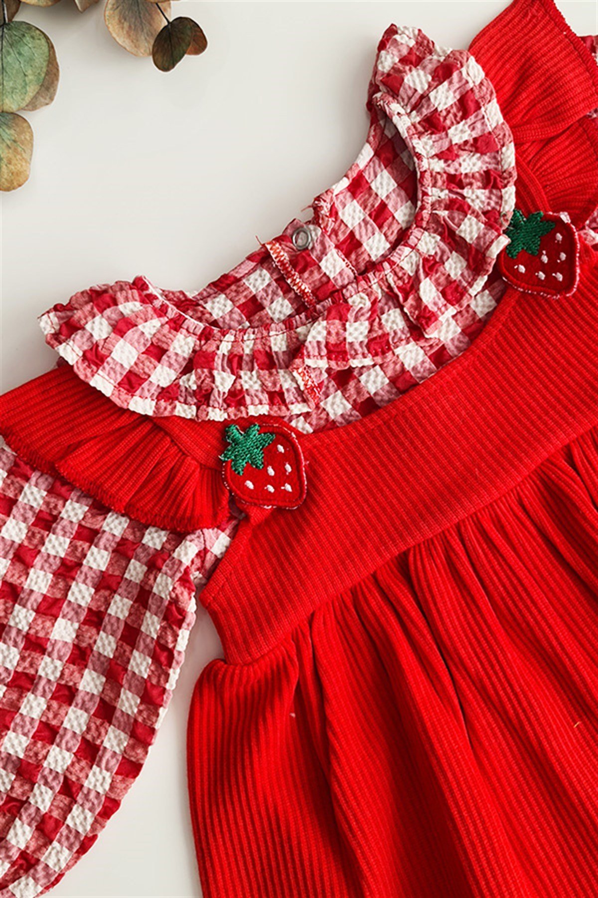 Kırmızı Pötikareli Çilek Konsept Kız Bebek Mevsimlik Elbise