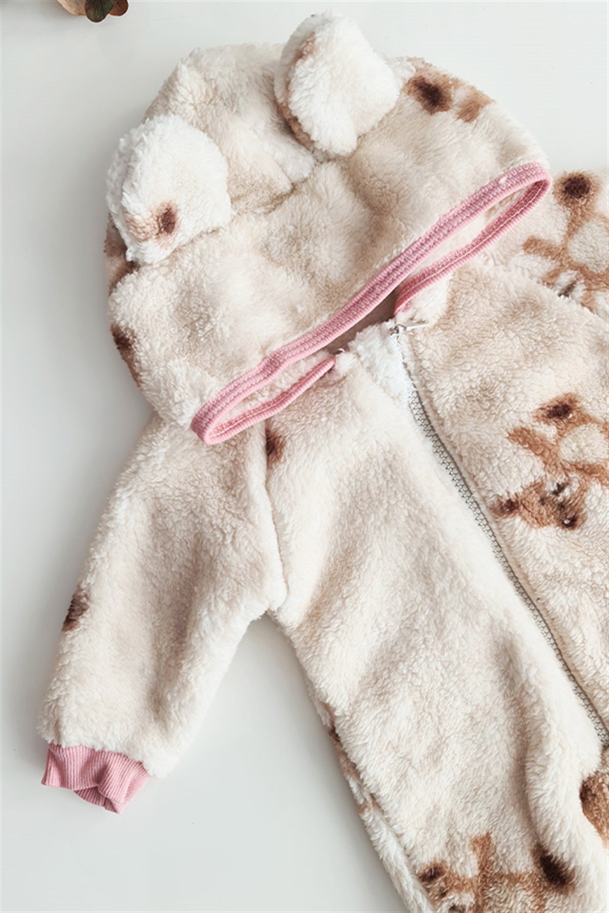 Peluş Ayıcık Desenli Kız Bebek Kışlık Tulum