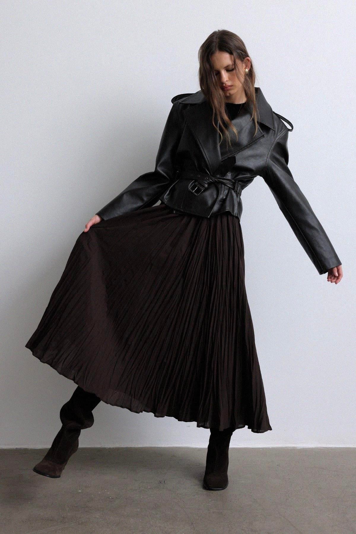 Bitter Brown Donette Pleated Skirt | Suud Collection