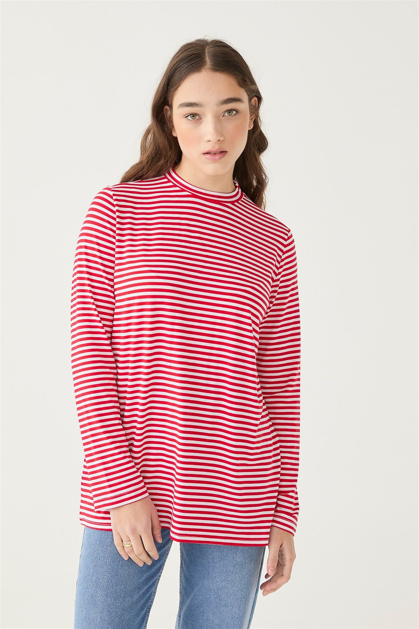 Kırmızı Basic Çizgili Bluz | Suud Collection