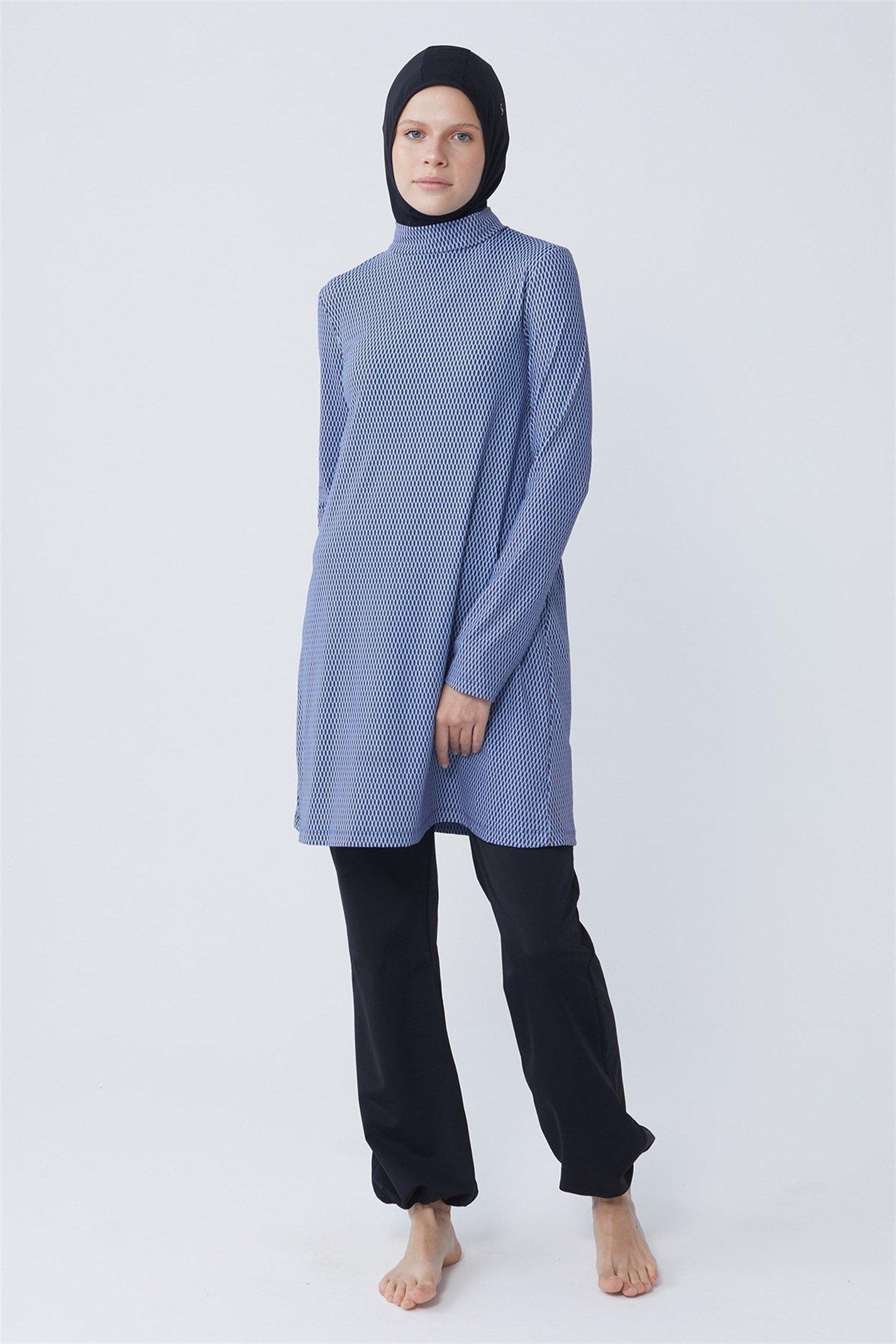 Mavi Desenli Basic Elastan Tesettür Mayo Tunik | Suud Collection