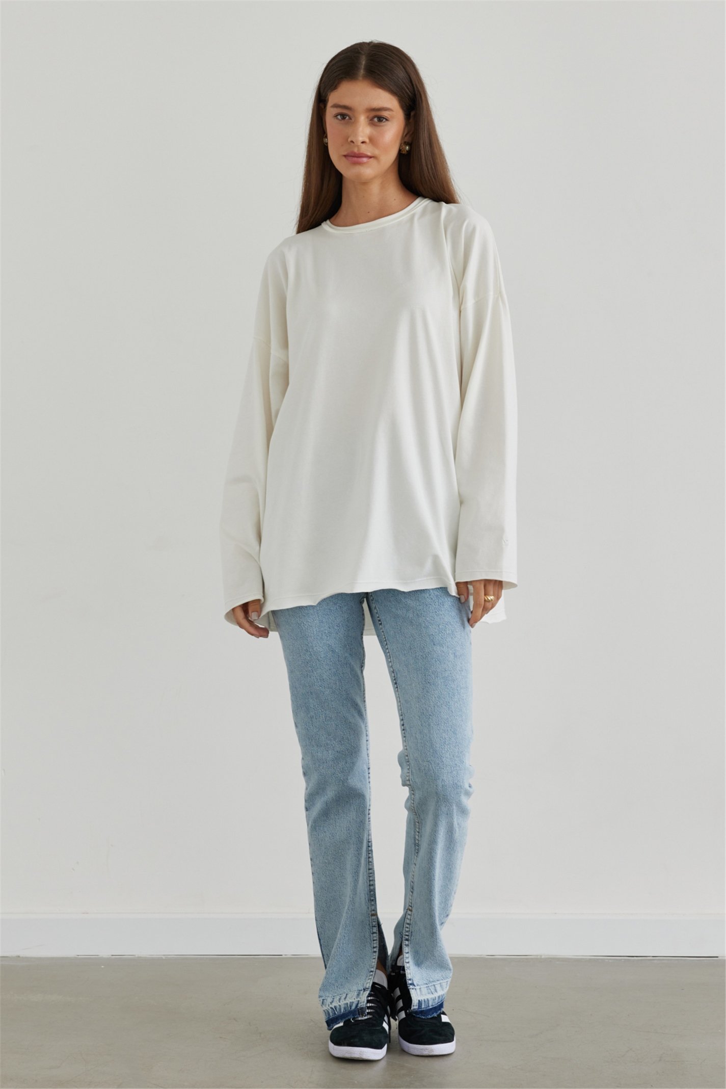 Ecru Long Sleeve Oversized T-Shirt | Suud Collection