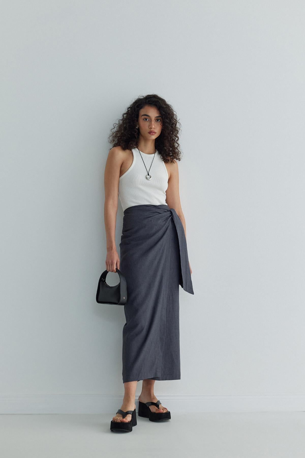 ans dotsloevner / chacoal grey ラップスカート wrap skirt charcoal gray/ans dotsloevner