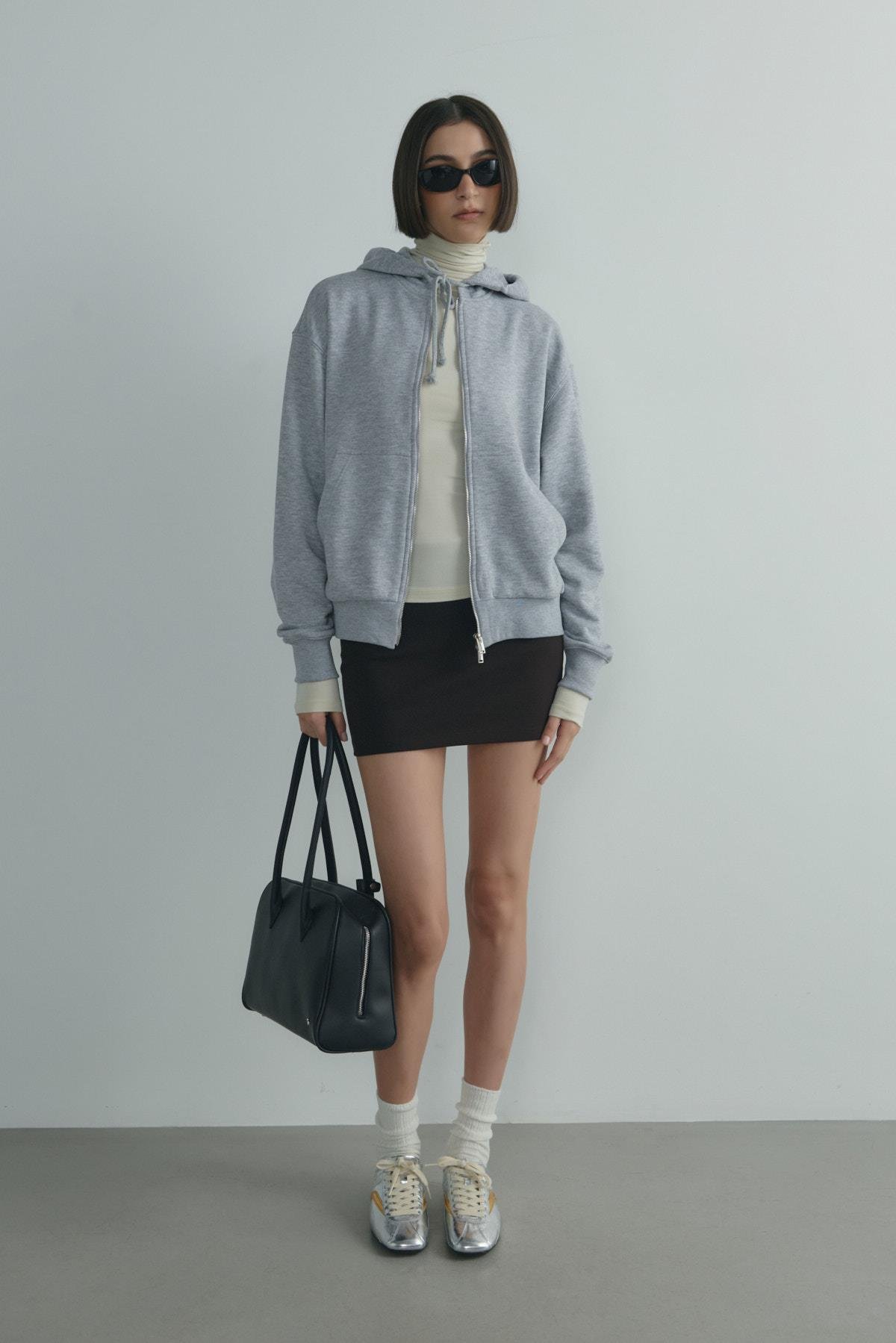 Grey Salted Zip-up Cardigan | Suud Collection