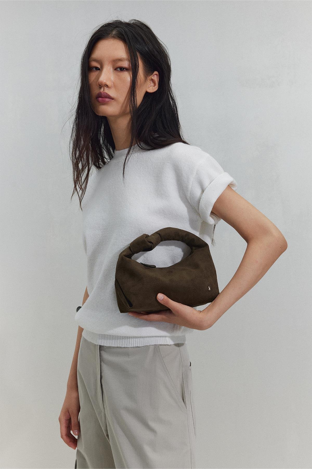 Khaki Gina Suede Bag Suud Collection