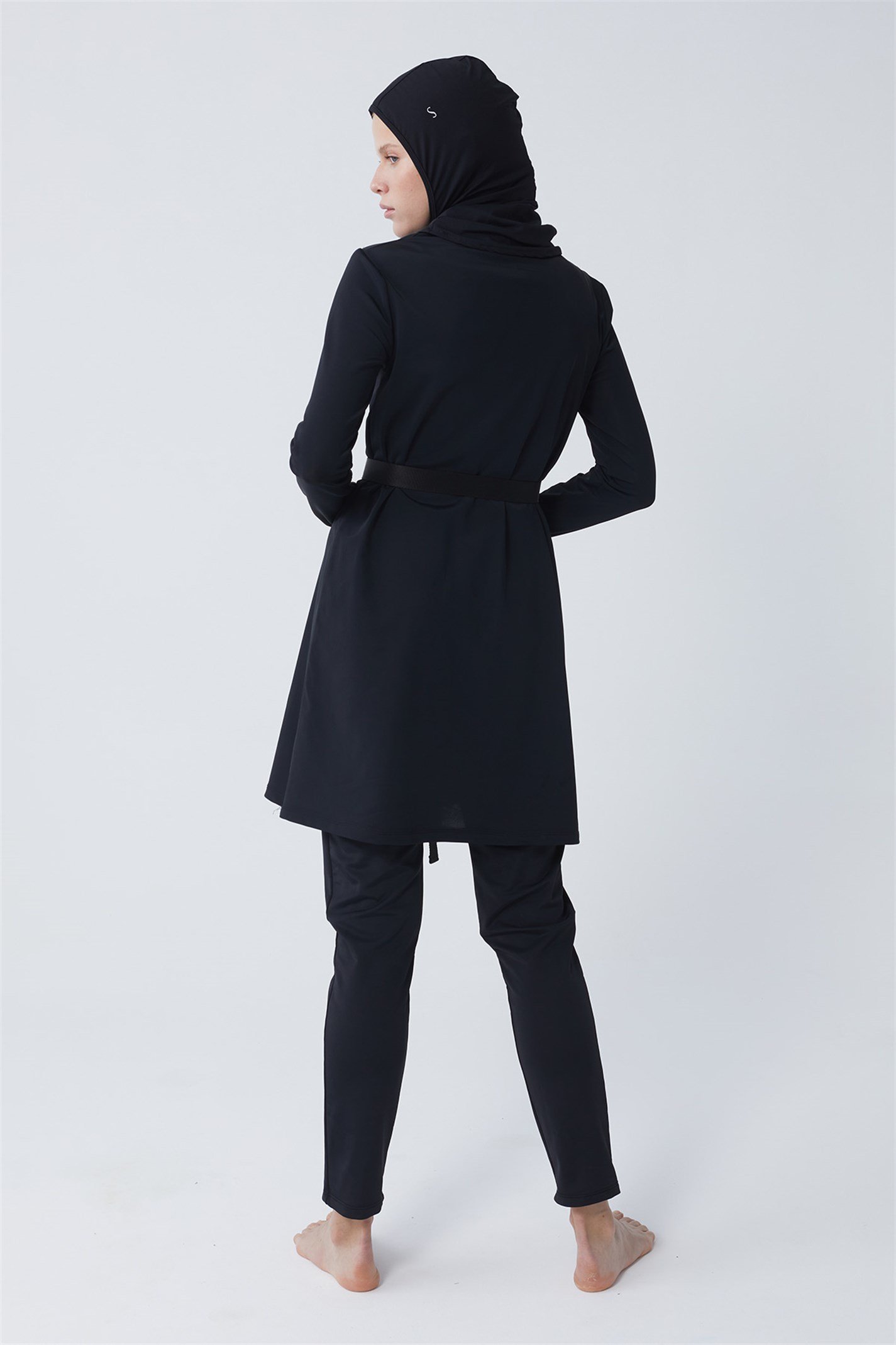 Black Belted Elastane Hijab Swimsuit Tunic | Suud Collection