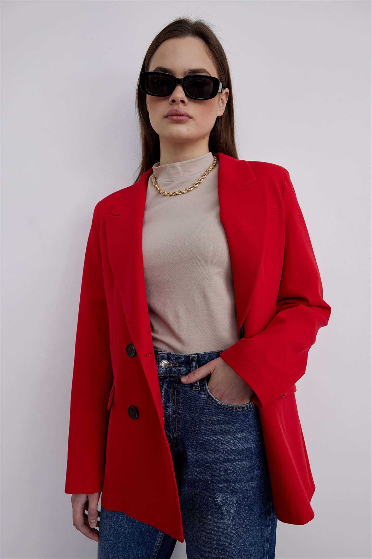 Kırmızı Kruvaze Blazer Ceket | Suud Collection