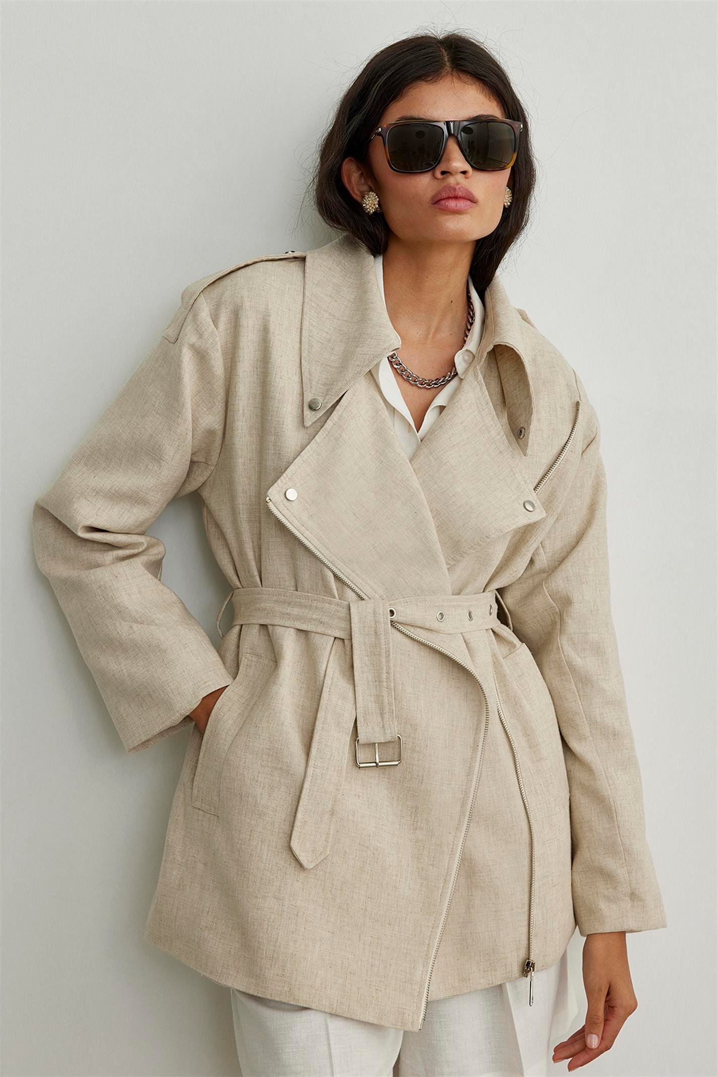 Natural Maya Linen Biker Blazer
