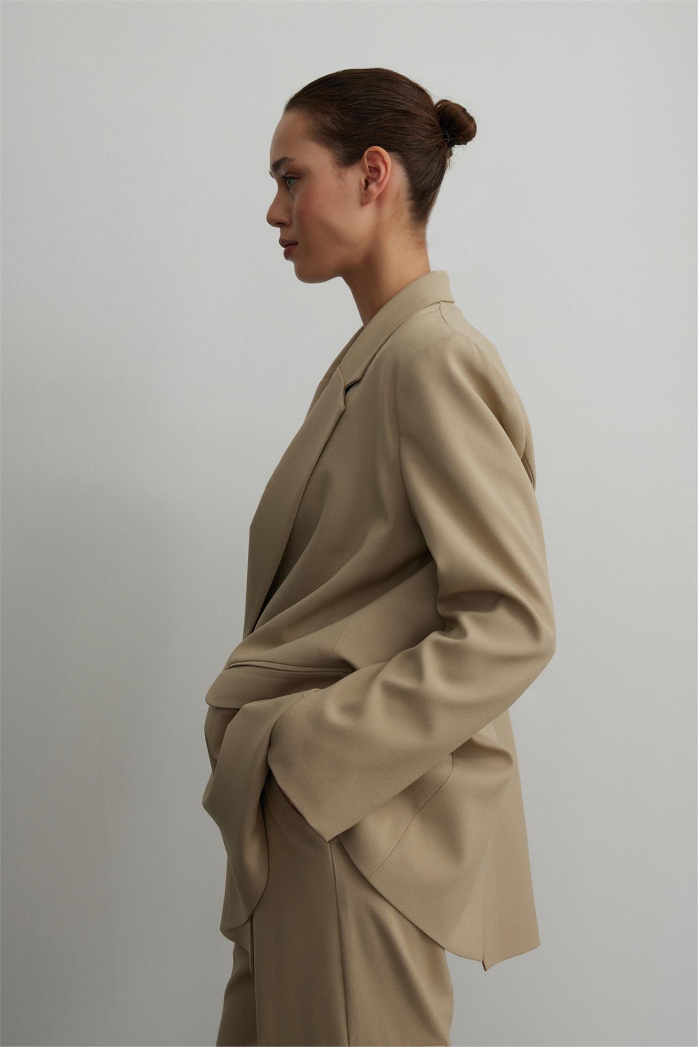 Bej Oversize Kruvaze Blazer Ceket | Suud Collection