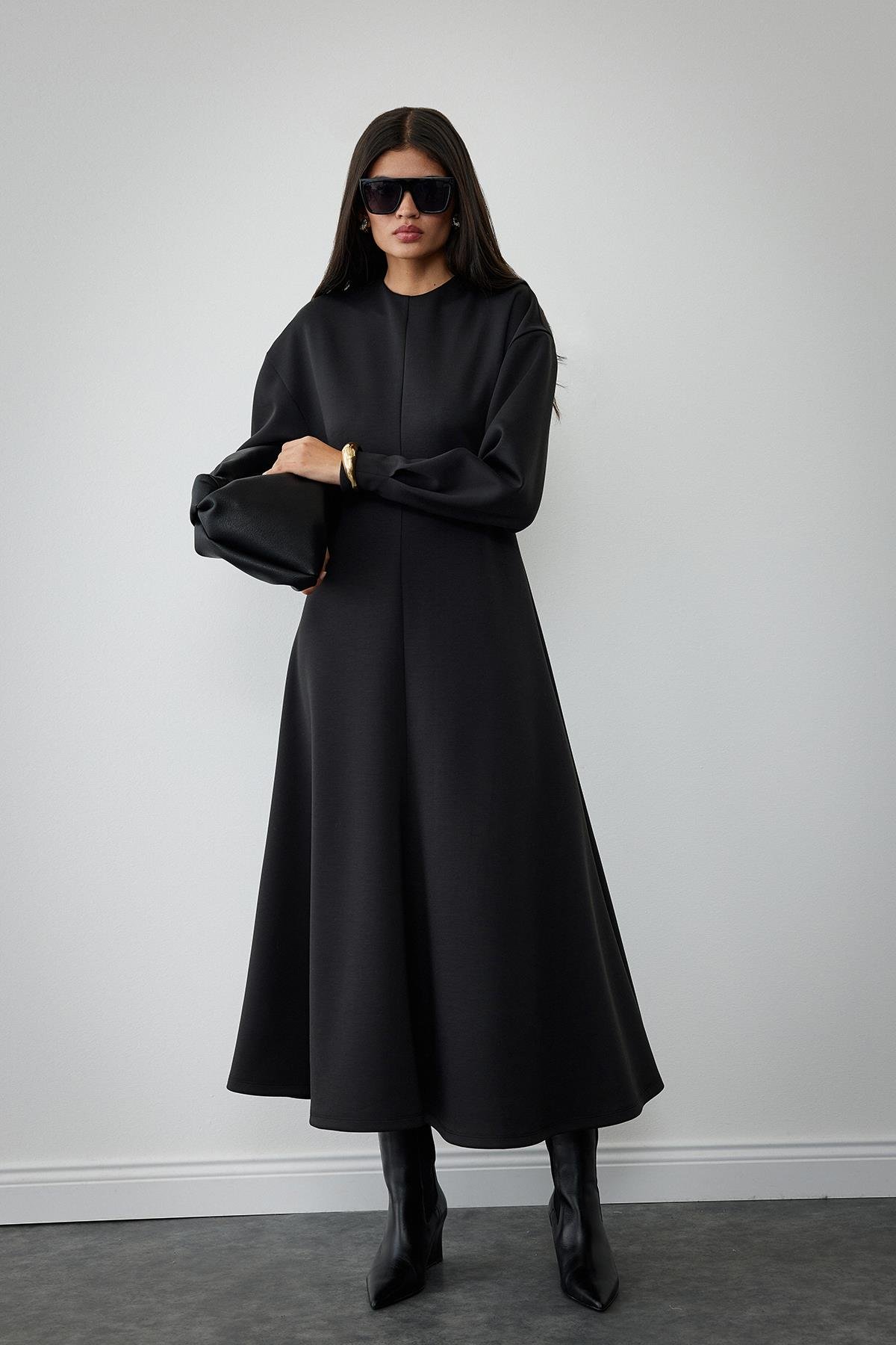 Siyah Marta Scuba Kloş Elbise | Suud Collection