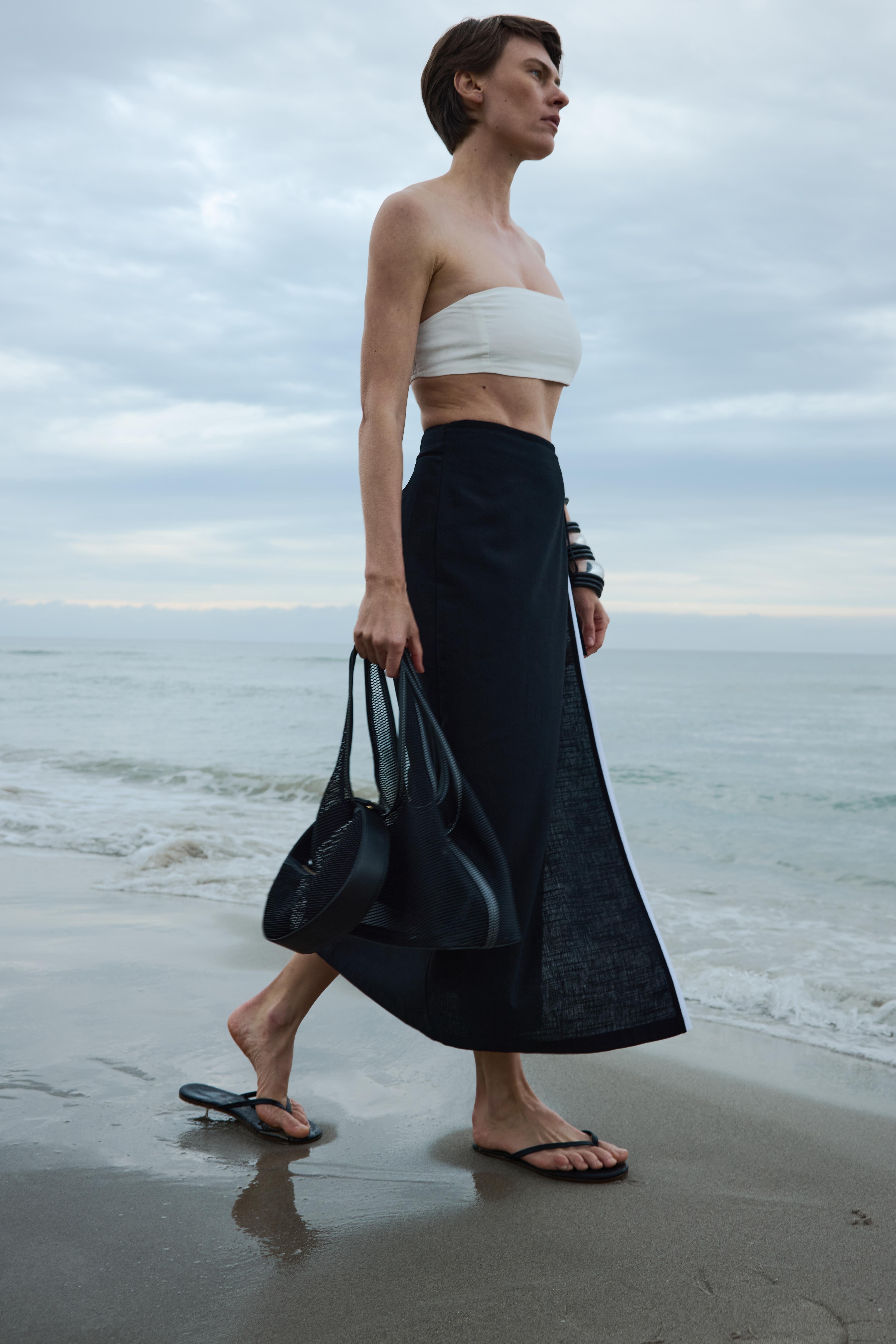 Black Mira Wrap Linen Skirt | Suud Collection