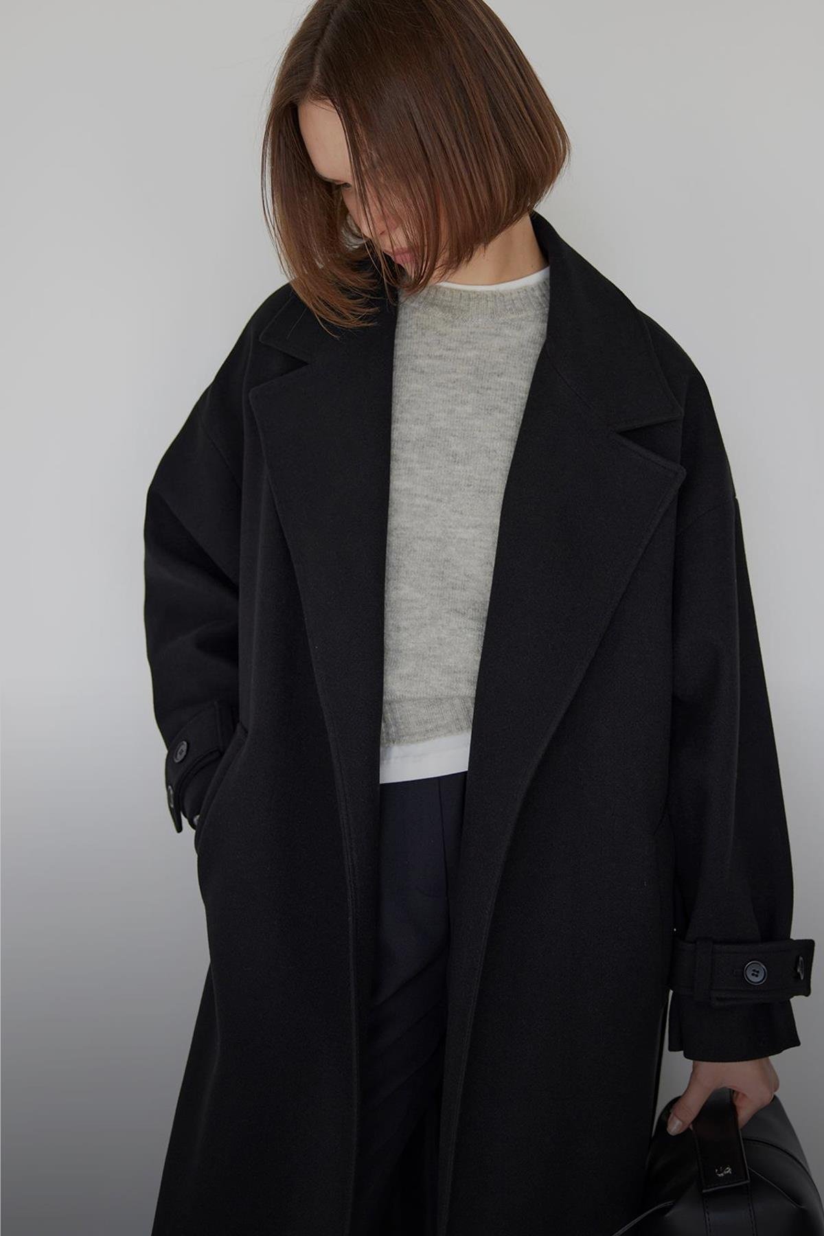 Black Sudi Wool Coat With Vents | Suud Collection