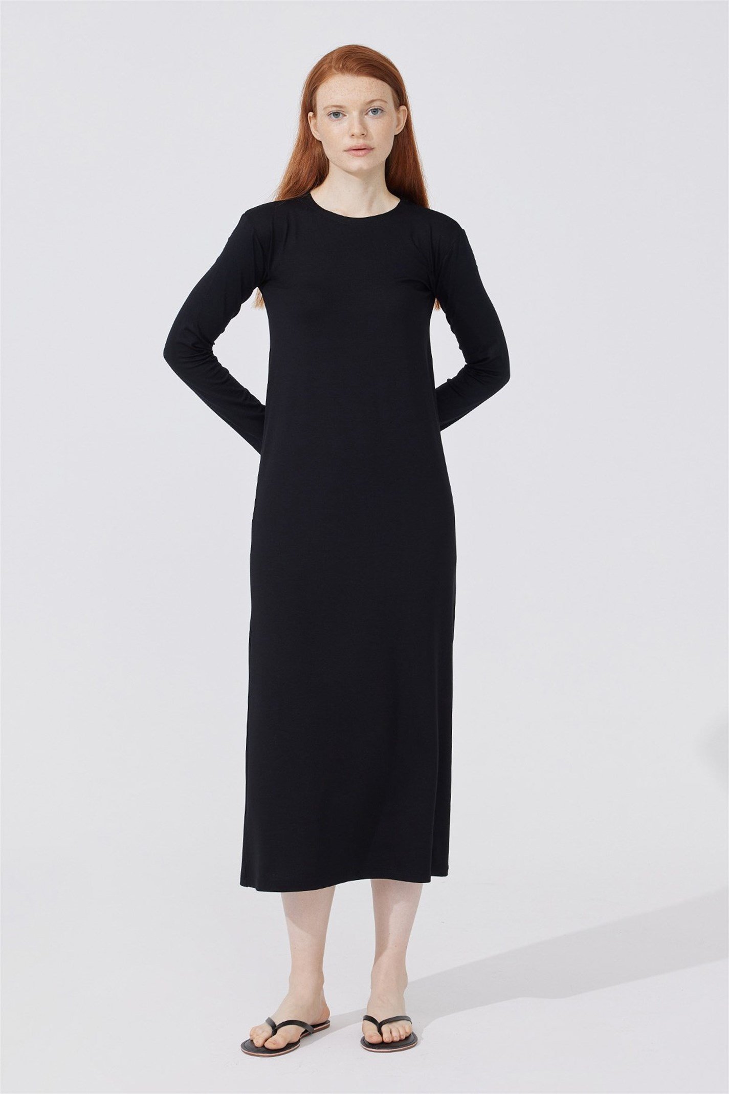 Siyah Uzun Kol Penye Elbise | Suud Collection