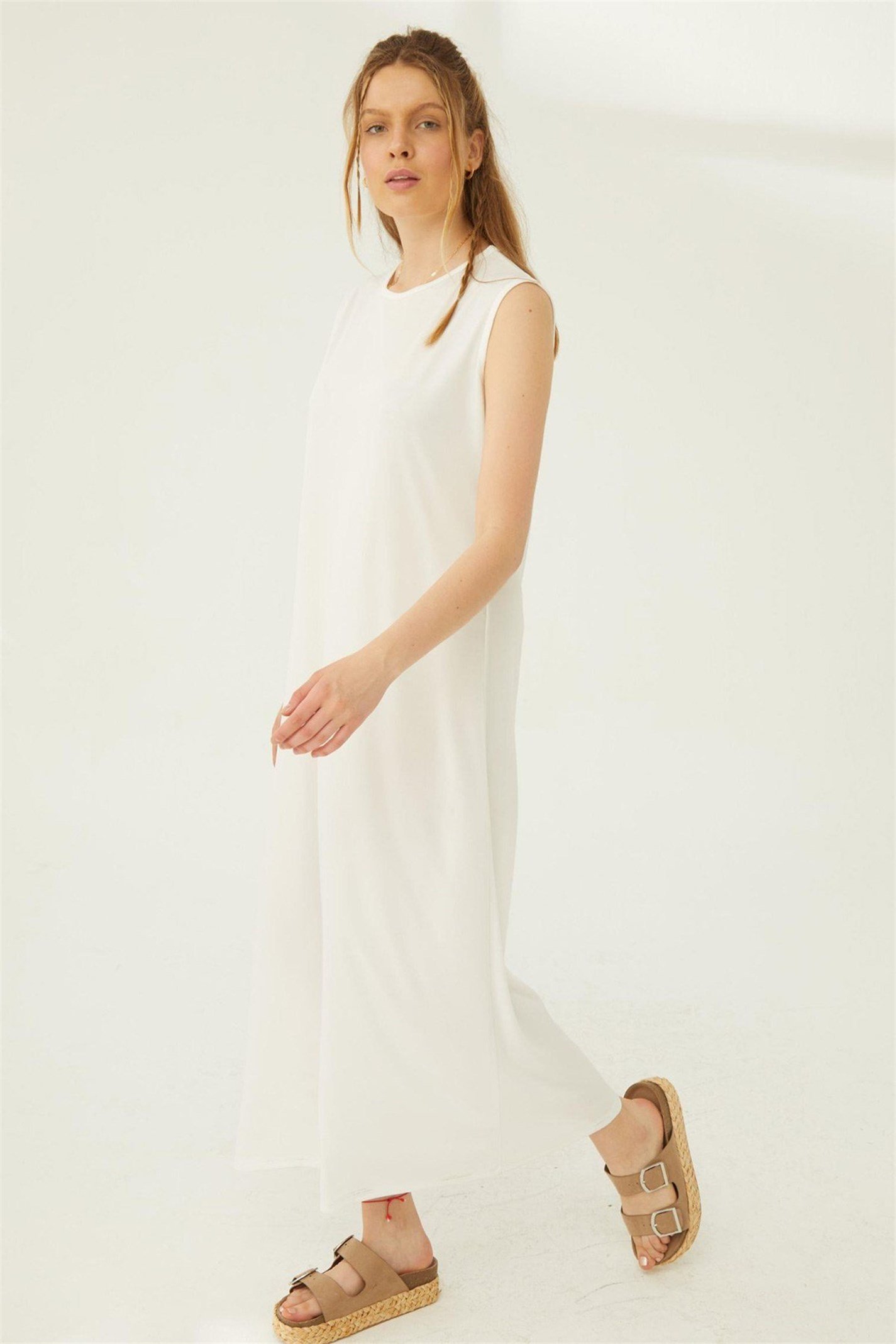 Beyaz Uzun Kolsuz Elbise Astarı | Suud Collection