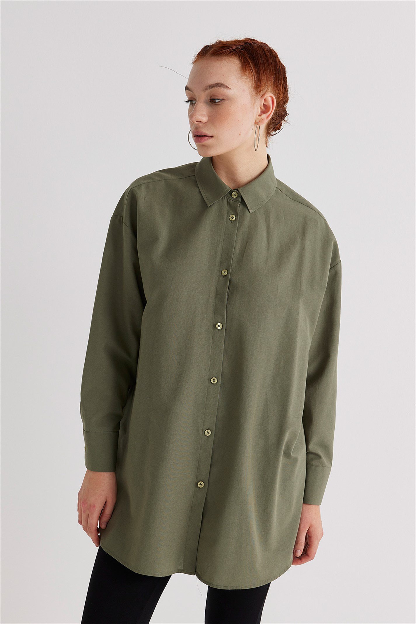 Çağla Yeşili Uzun Pamuklu Gömlek | Suud Collection