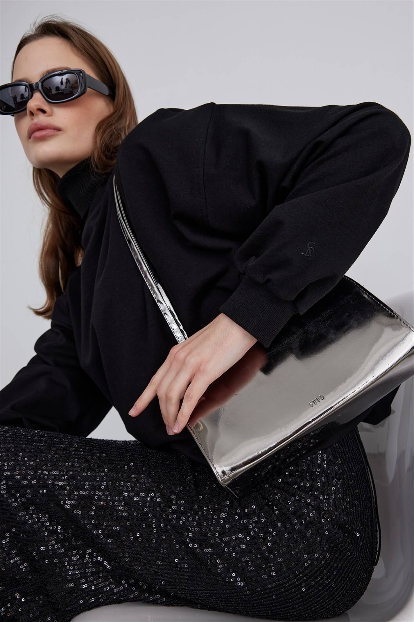 Gray Poly Metallic Bag | Suud Collection Gray Poly Metallic Bag | Suud Collection