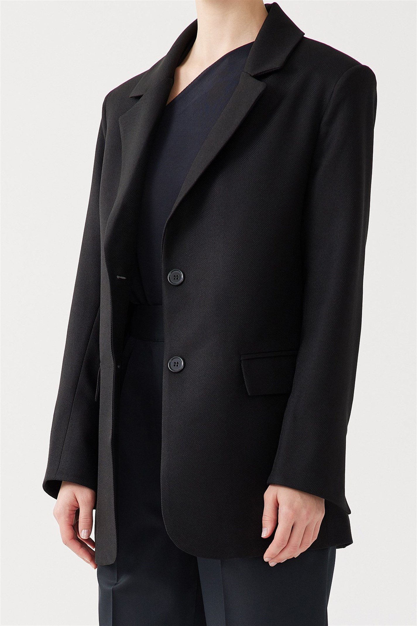Black Buttoned Textured Blazer Jacket | Suud Collection Black Buttoned Textured Blazer Jacket | Suud Collection