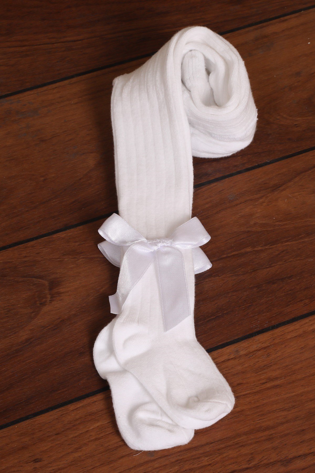 Kız Bebek ve Çocuk %100 Pamuklu Fiyonk Detay Külotlu Çorap 3'lü Beyaz  Yavruağzı Gülkurusu