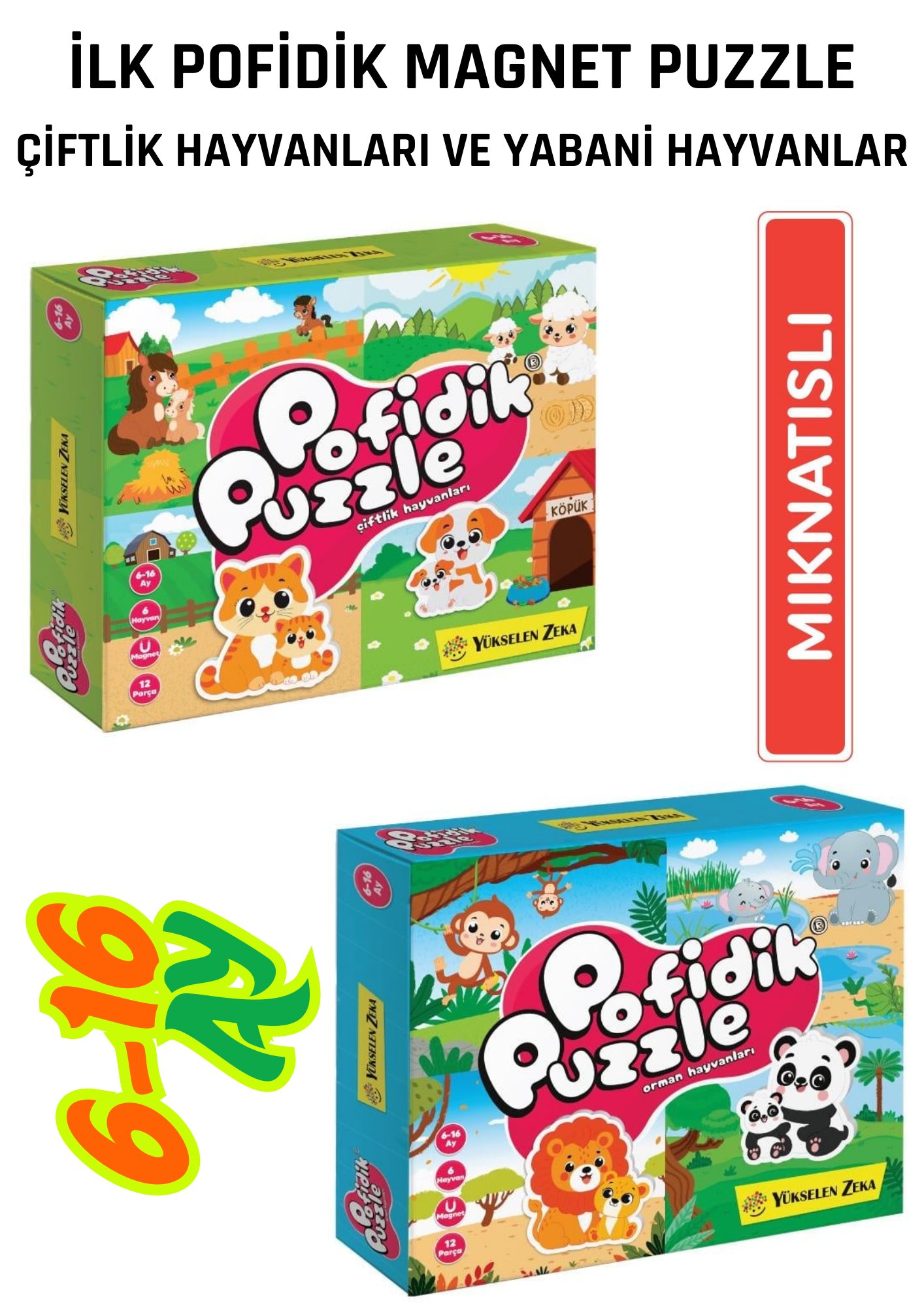 İlk Pofidik Magnet Puzzle Seti (Çiftlik ve Yabani Hayvanlar)