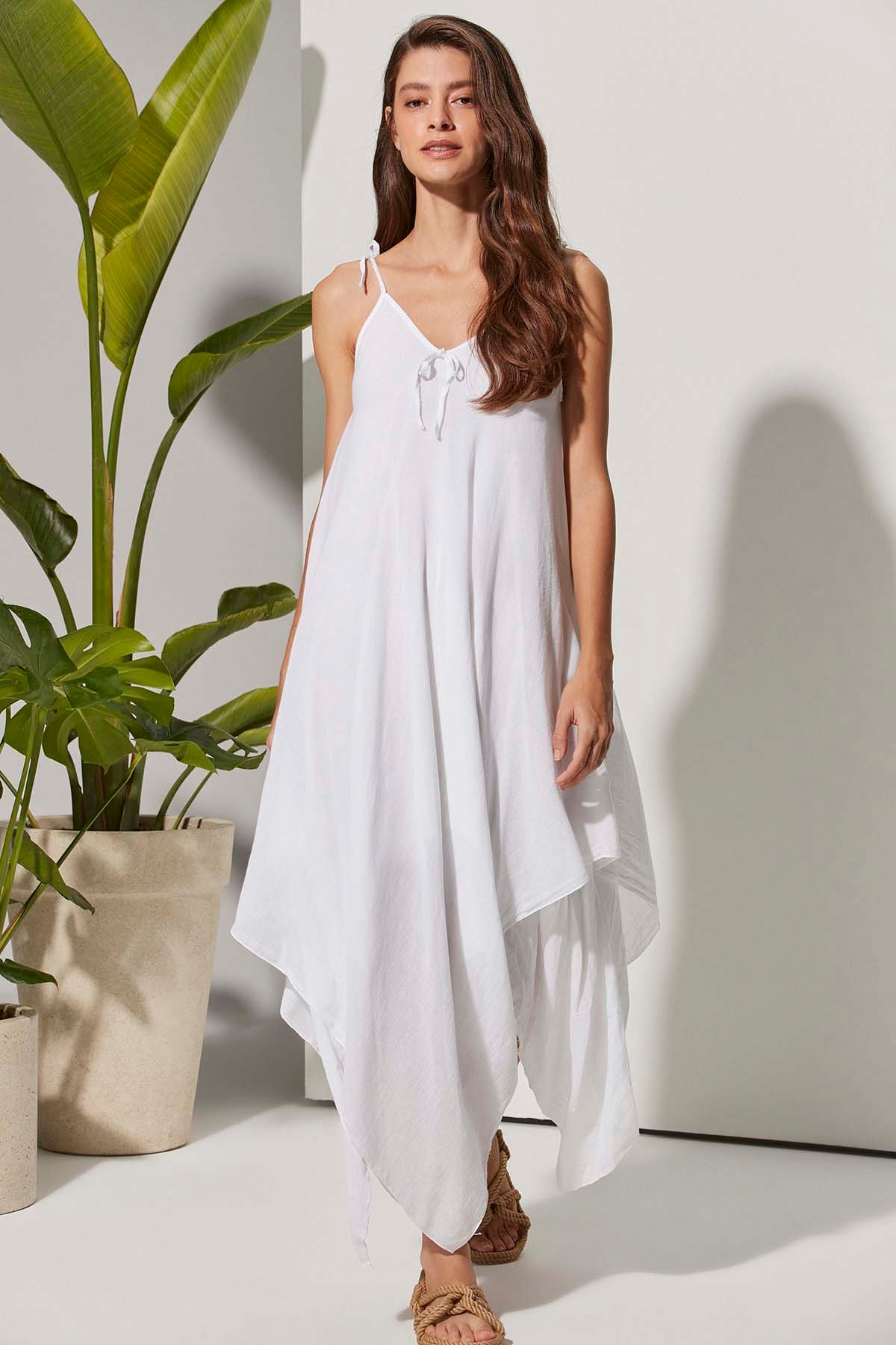 White by Nature - Afrodit Şile Bezi Beyaz Kadın Elbise