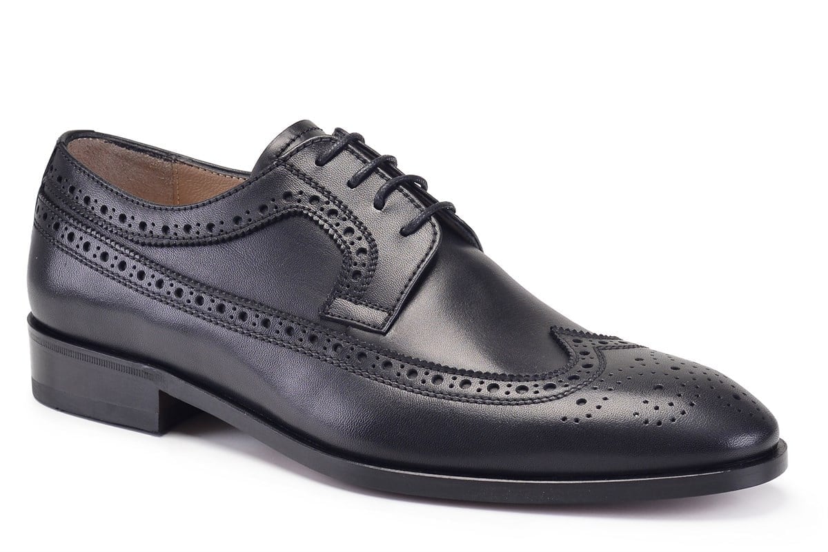 Hakiki Deri Siyah Klasik Bağcıklı Kösele Erkek Ayakkabı -8789-
