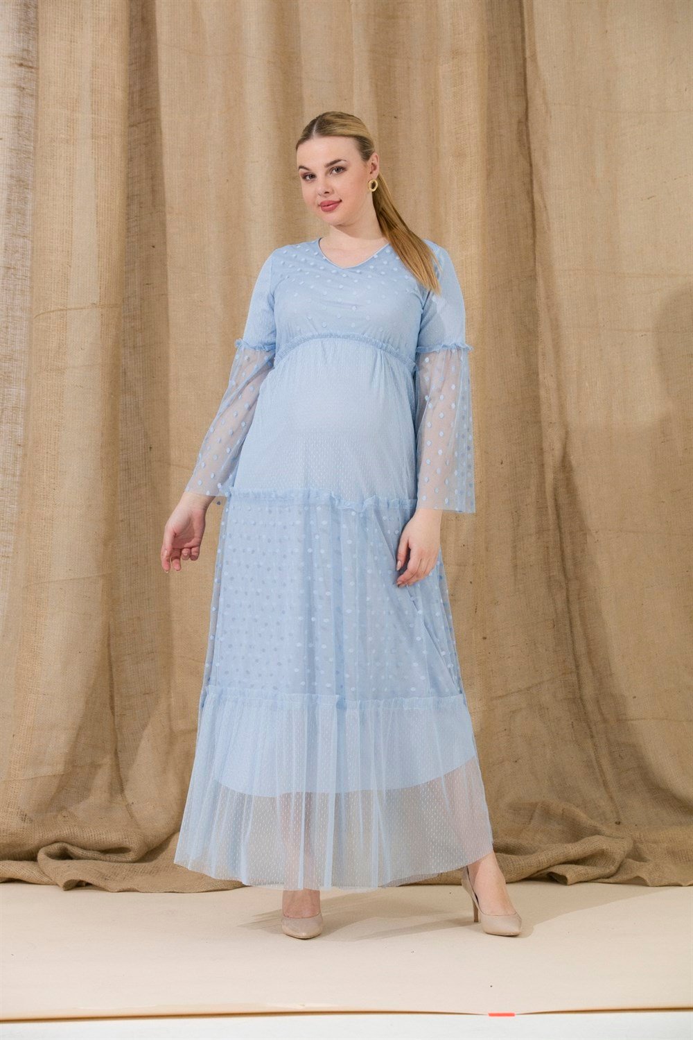 Büyük Beden Gör-Sin Kol ve Etek Tül Detaylı Hamile Abiye Elbise BebeMavi en  uygun fiyatlar yüksek Kalite | rotarz.com