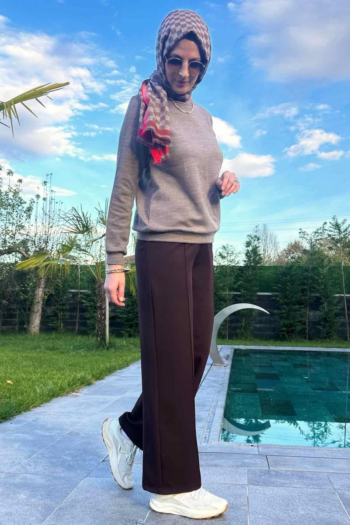 Acı Kahve Nervürlü Bol Paça Pantolon - Rabia Şamlı | Tesettür Giyim, Elbise  ve Kadın Giyim Modası