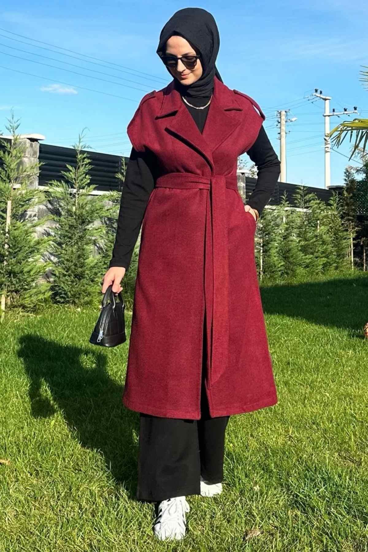 Apoletli Bordo Yelek - Rabia Şamlı | Tesettür Giyim, Elbise ve Kadın Giyim  Modası