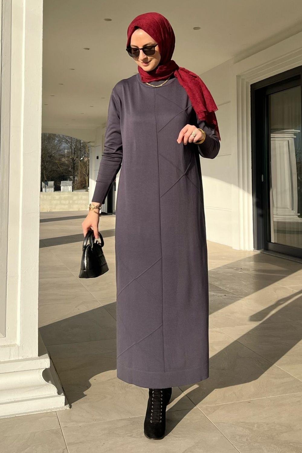Armağan Antrasit Triko Elbise - Rabia Şamlı | Tesettür Giyim, Elbise ve  Kadın Giyim Modası