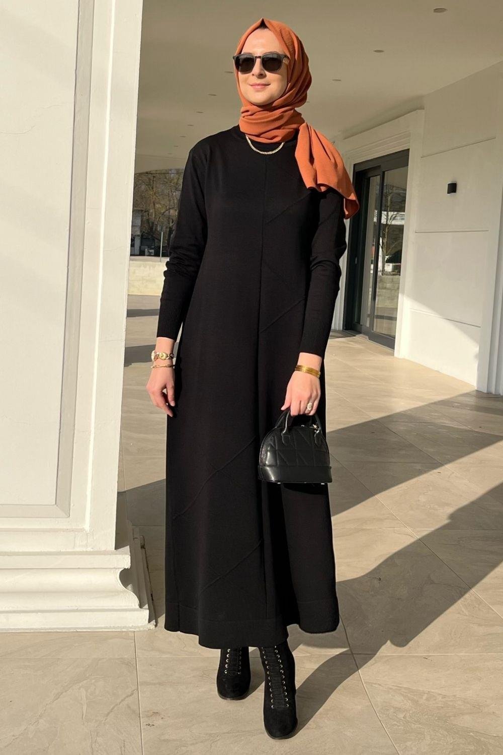 Armağan Siyah Triko Elbise - Rabia Şamlı | Tesettür Giyim, Elbise ve Kadın  Giyim Modası