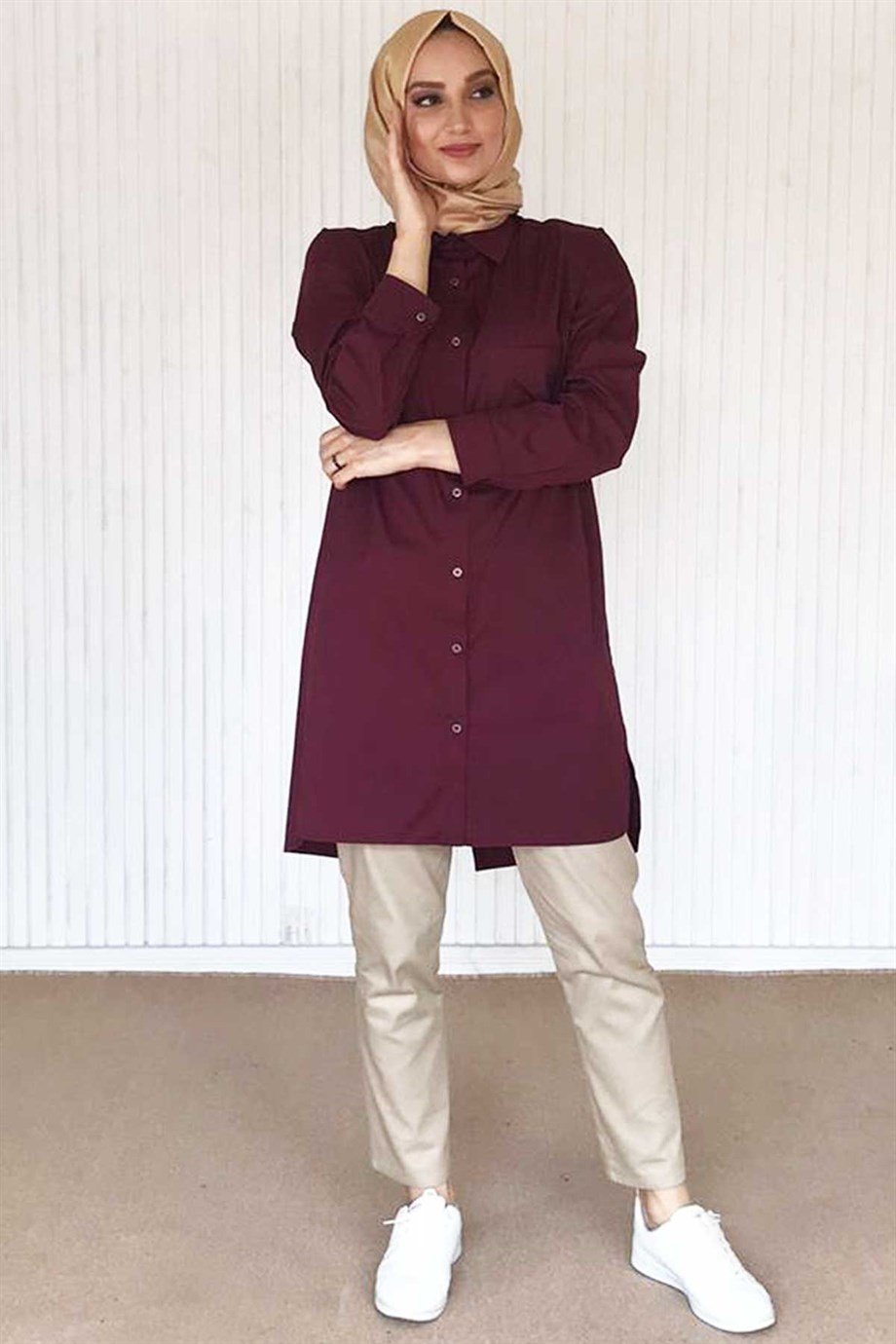 Basic Bordo Gömlek - Rabia Şamlı | Tesettür Giyim, Elbise ve Kadın Giyim  Modası