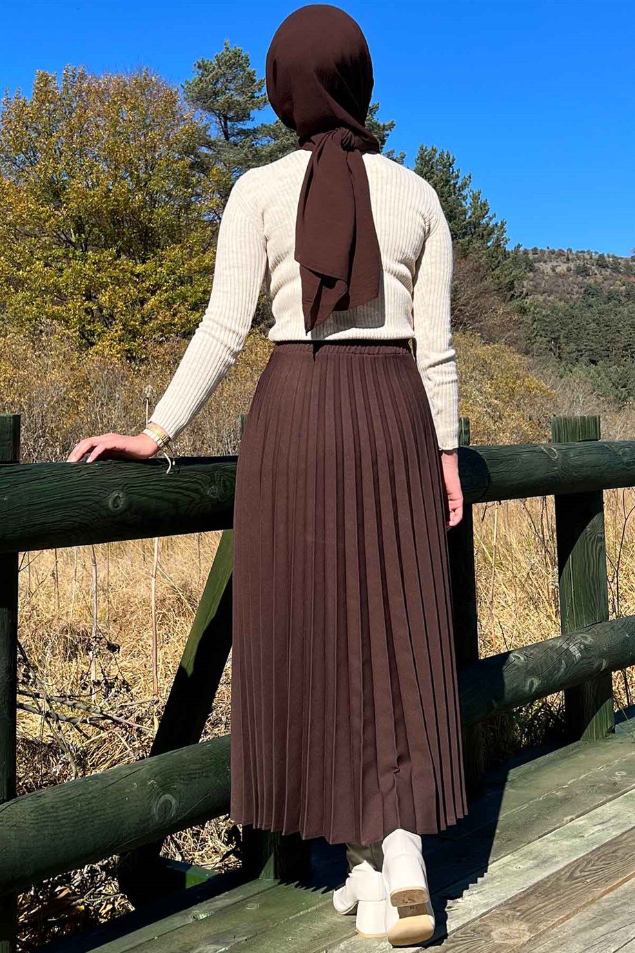 Kahve Plise Etek - Rabia Şamlı | Tesettür Giyim, Elbise ve Kadın Giyim  Modası
