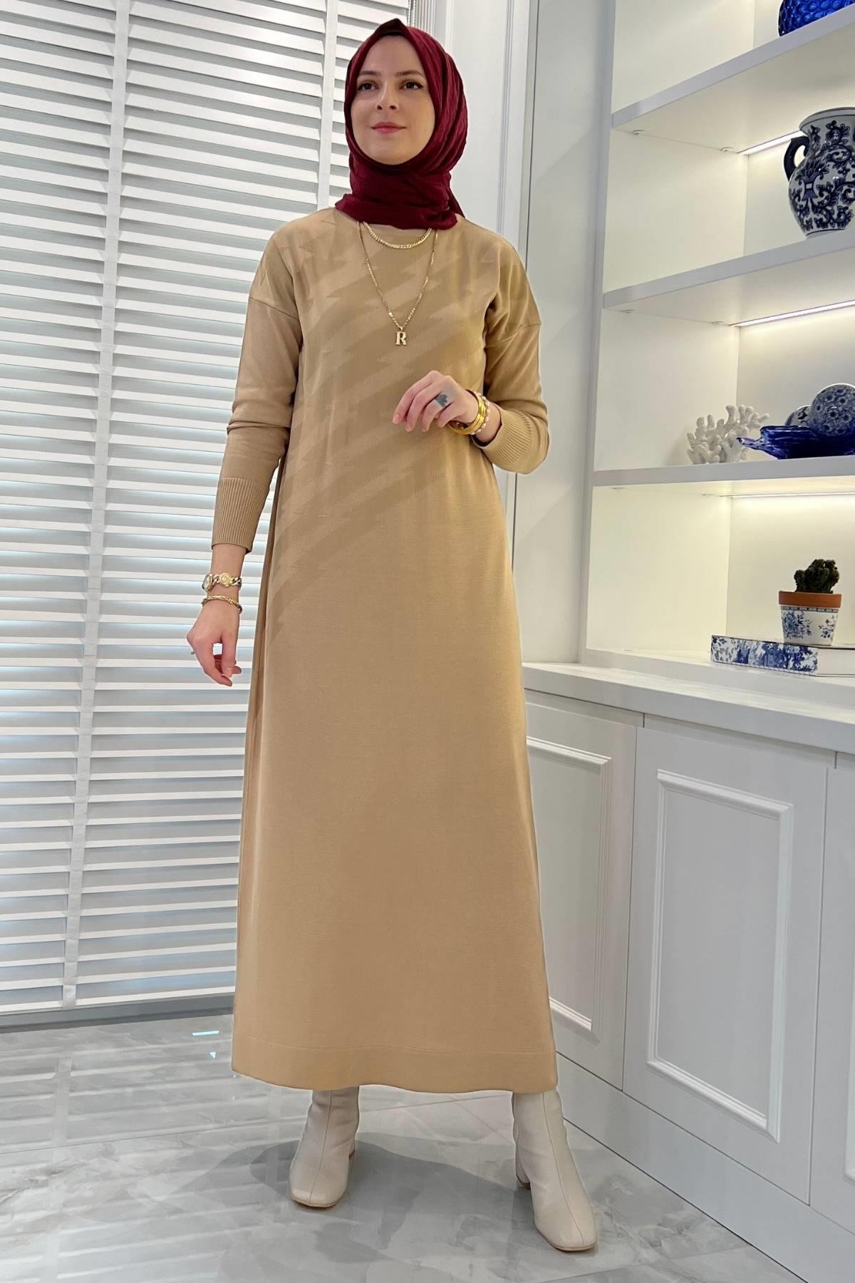 Lalezar Camel Triko Elbise - Rabia Şamlı | Tesettür Giyim, Elbise ve Kadın  Giyim Modası