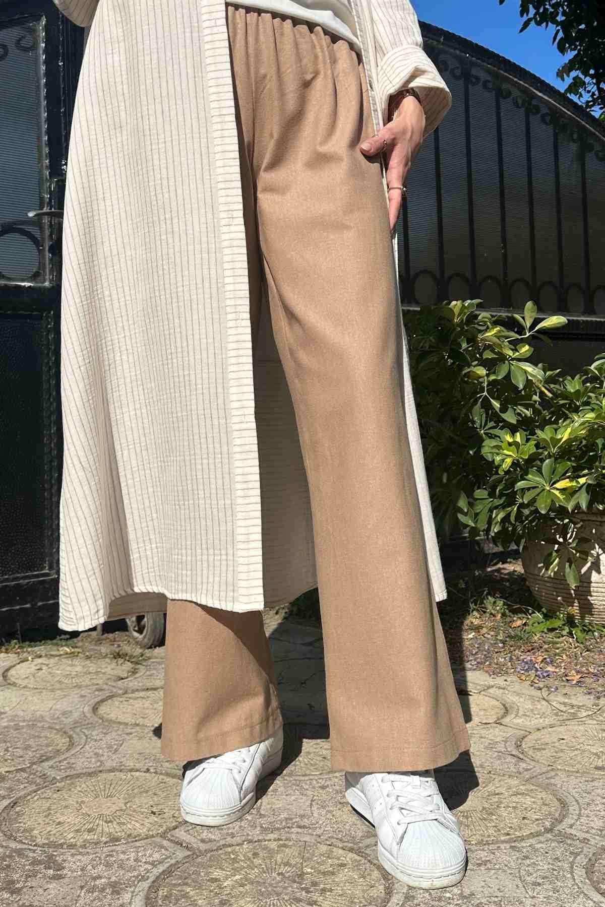 Sütlü Kahve Keten Pantolon - Rabia Şamlı | Tesettür Giyim, Elbise ve Kadın  Giyim Modası