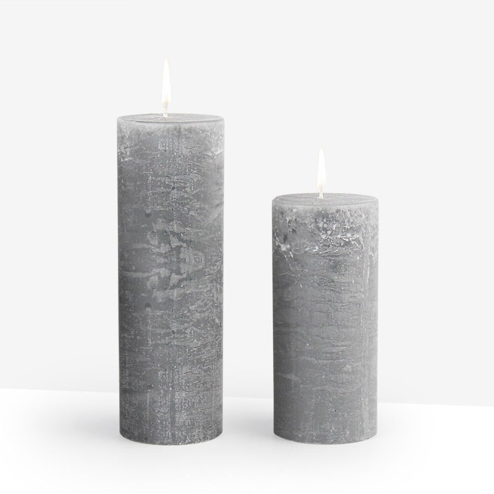 Coho Lumina Rustic Antrasit Silindir Mum - 20&15 cm -  2 li Set
