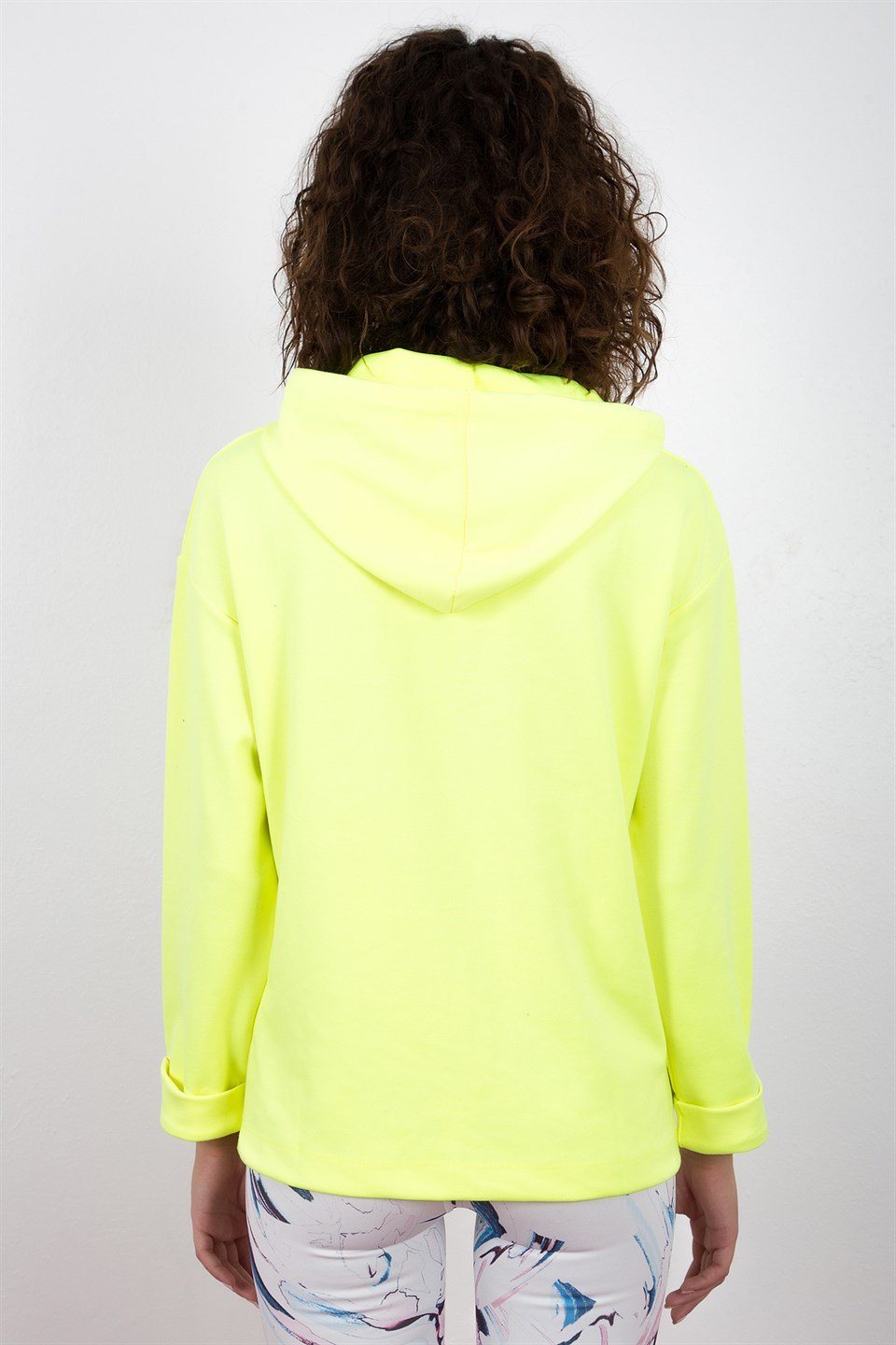 Kadın Düz Fosfor Yeşili Kapşonlu Sweatshirt - Cozzy Socks